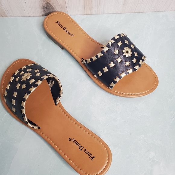 New! Pierre Dumas Navy Slide Sandals - Picture 2 of 6